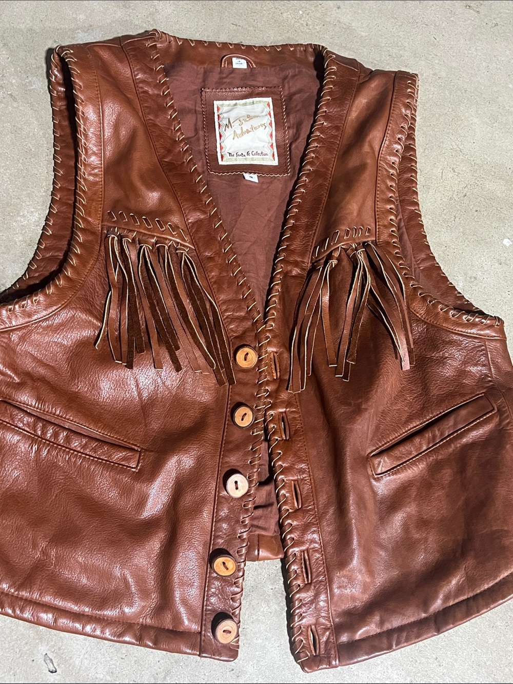 M. Julian Vintage Brown Leather Fringe Vest Sz Medium